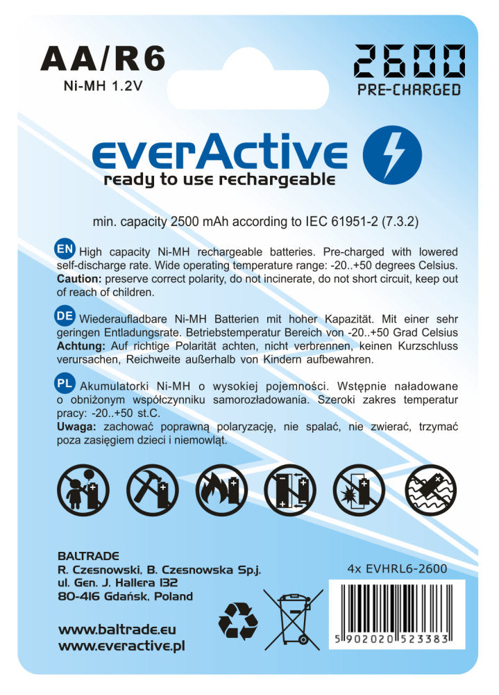 everActive Wiederaufladbare Batterien Ni-MH R-06 AA 2600mAh