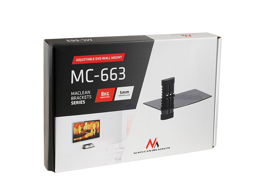 Maclean MC-663 Wandregal 1-Fach Glasregal 8kg Wandhalterung für DVD Player Spielconsolen HiFi Halterung Hängeregal