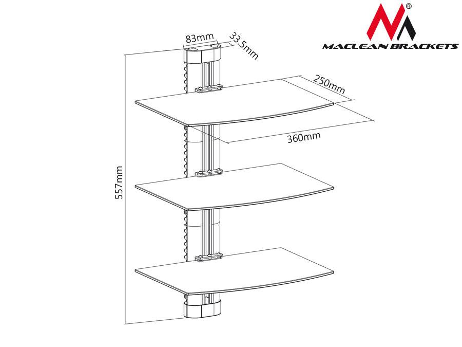 Maclean MC-664 Adjustment DVD Wall Mount Triple 8kg 5mm