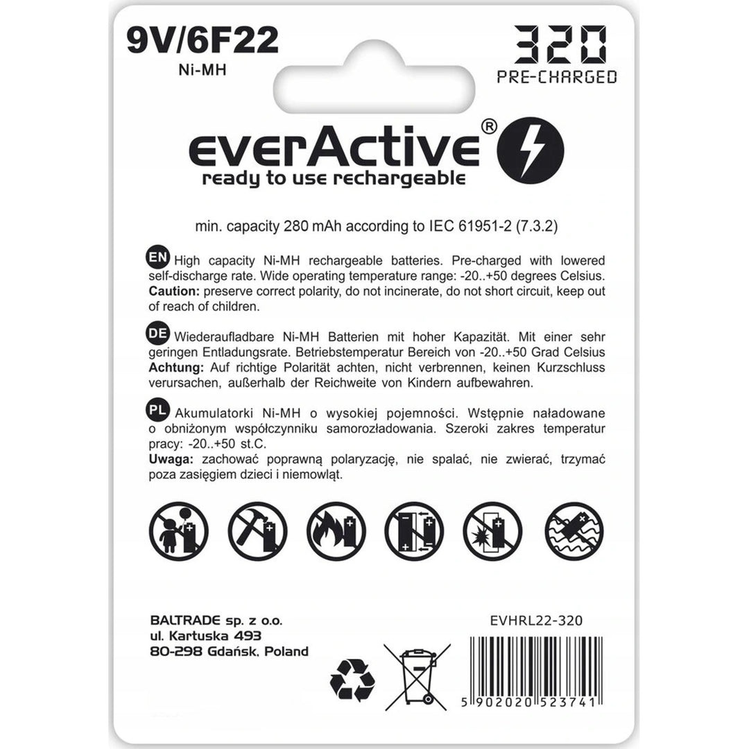 Batterie R-9V everActive 6F22/9V Ni-MH 320 mAh-Spannung: 8.4V,