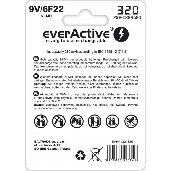 Batterie R-9V everActive 6F22/9V Ni-MH 320 mAh-Spannung: 8.4V,