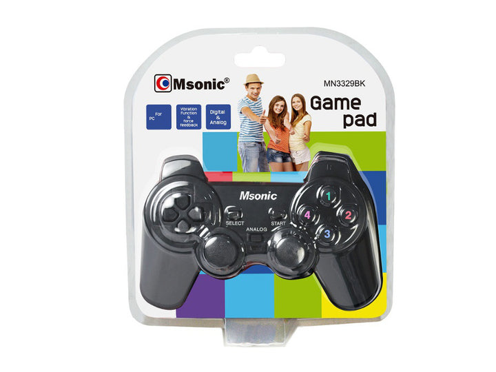 Controlador de juegos de computadora por cable msonic mn3329bk Gamepad 10 botones vibración USB