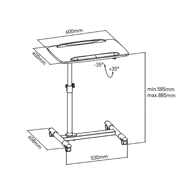 Maclean MC-671 Laptop Projektor Tischwagen Höhenverstellung: 585-885mm Verkippung + 35 ° bis -35 ° mit Rädern