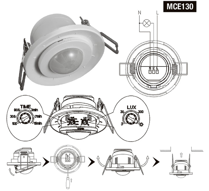 Maclean MCE130 Detector de movimiento del techo infrarrojo 360º Monte de descarga 6M IP20