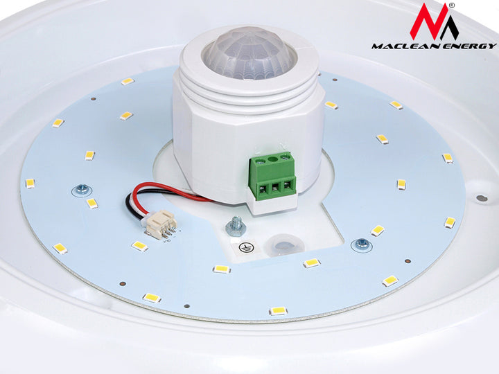 LED 12W ceiling with pir sensor and Maclean Energy MCE131 ACU emergency power supply range 6m