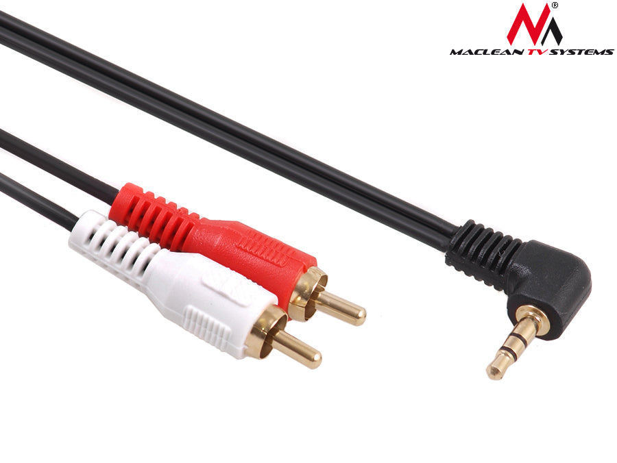 Maclean MCTV-828 3,5 mm jack 2x cinch 2RCA kabel 15 m haaks 90° verguld