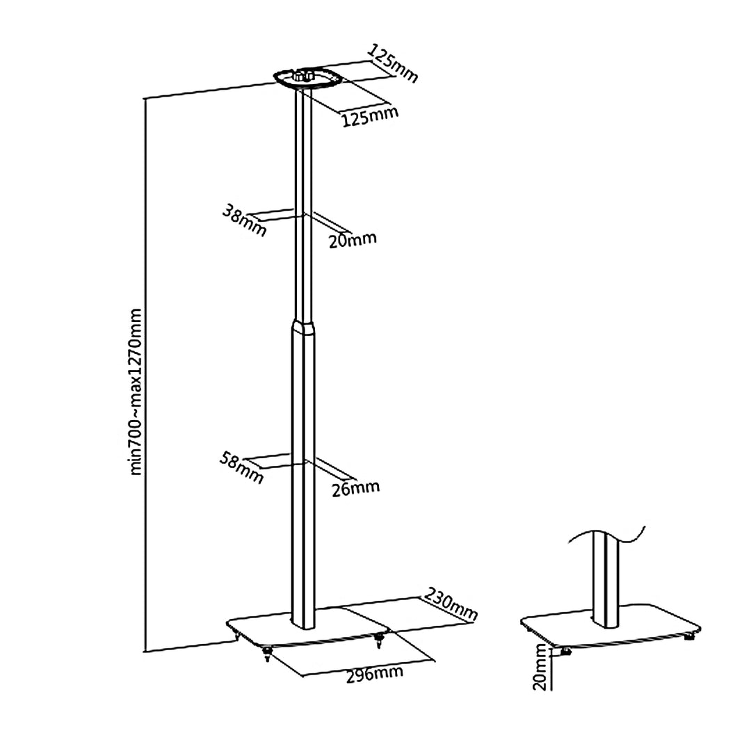 Maclean MC-896 Speaker Floor Stand Compatible with Sonos One and One SL Stand with Cable Management Holder Height Adjustable from 70 to 127 cm