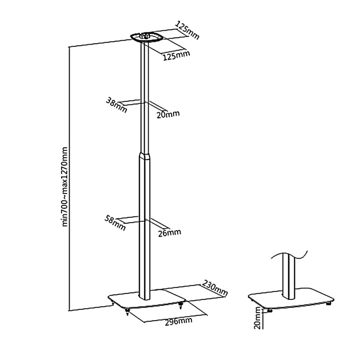 Maclean MC-896 Speaker Floor Stand Compatible with Sonos One and One SL Stand with Cable Management Holder Height Adjustable from 70 to 127 cm