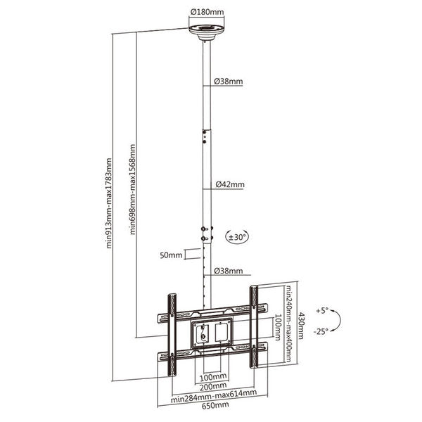 Maclean MC-803 Universal Tv Beugel Plafond Mount LCD OLED QLED Plasma 23 ''-100 " 50kg VESA