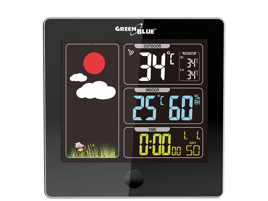 Wireless Weather Station Outside Sensor Alarm Colorful Display Green Blue GB520