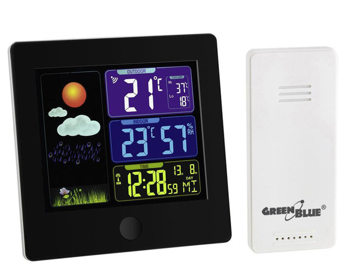 Wireless Weather Station Outside Sensor Alarm Colorful Display Green Blue GB520
