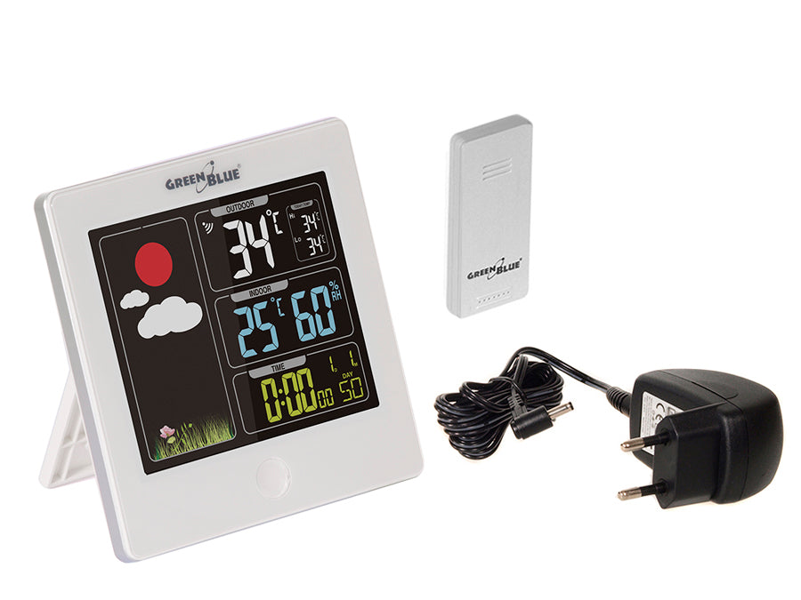 Wireless Weather Station Outside Sensor Alarm Colorful Display Green Blue GB520