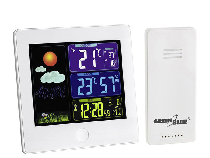 Wireless Weather Station Outside Sensor Alarm Colorful Display Green Blue GB520