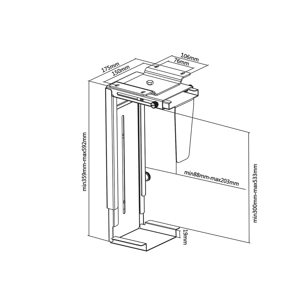 Maclean MC-713S Computer Bracket PC Support Holder Adjustable Width Height Under Table Desk