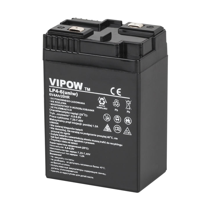 Batterie gel vipow 6V 4Ah tension: 6 V, capacité: 4 ah