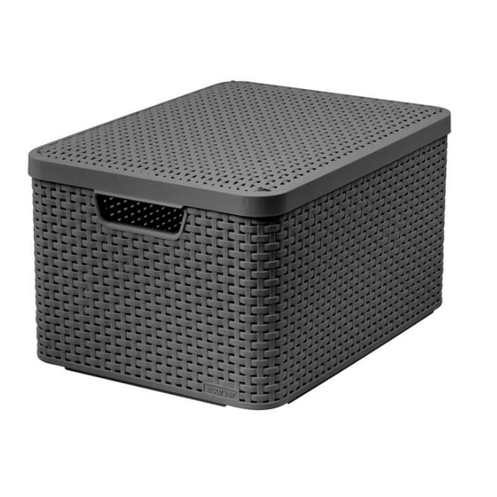 Cestino con coperchio Curver Rattan Style L in grigio