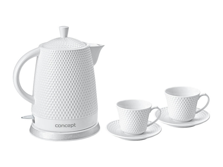 Concept RK0040 Bouilloire électrique en céramique + 2 tasses + 2 soucoupes Set de tasses à thé Arrêt automatique 1,5 L 1500 W