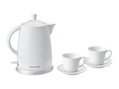 Concept RK0040 Keramik-Wasserkocher, elektrisch + 2 Tassen + 2 Untertassen, Teetassen-Set, automatische Abschaltung, 1,5 l, 1500 W