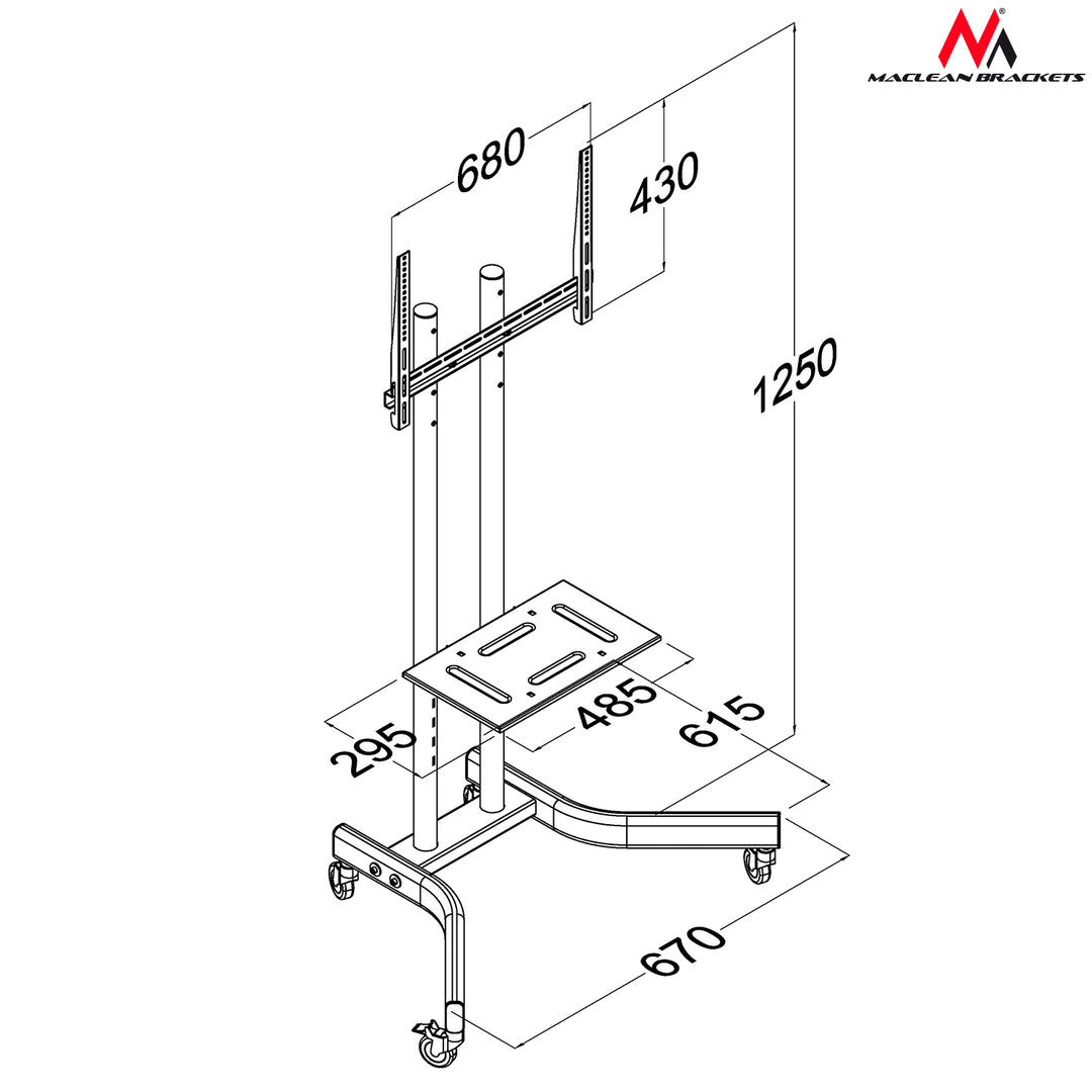 Maclean MC-739 Professional Mobile TV Trolley with Bracket Max. 40 kg  32 "- 65" inches Black