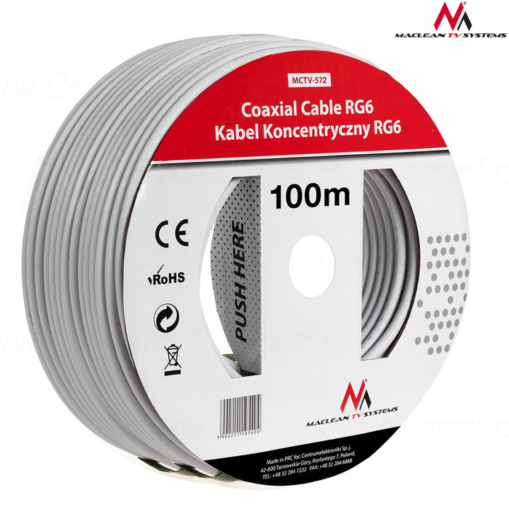 Cable coaxial 1.0 con núcleo  de 1 mm  de grosor CCS RG6 100m Maclean MCTV-572