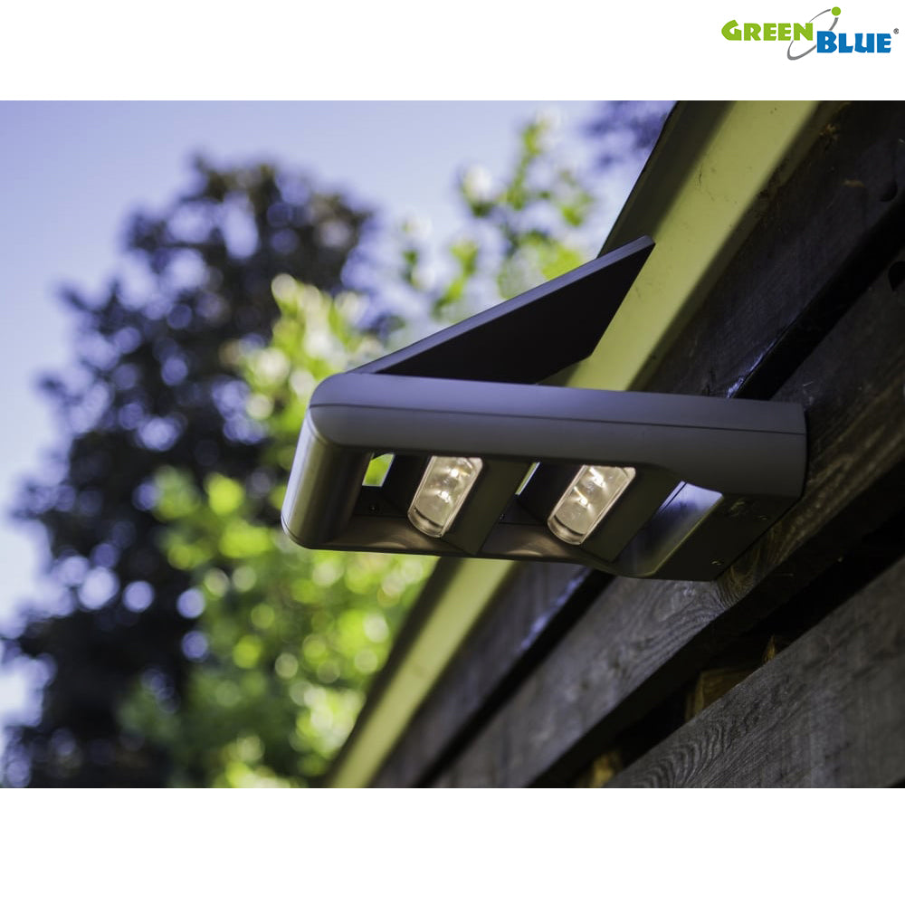 GreenBlue GB131 Garten-Solar-LED-Wandleuchte 12 W mit zwei verstellbaren Lichtern mit Bewegungs- und Dämmerungssensor