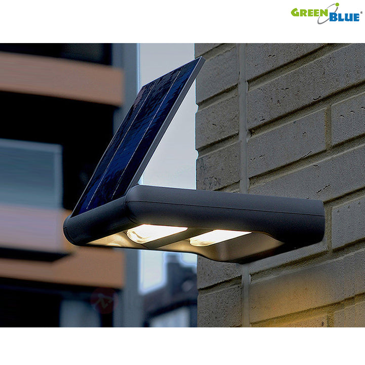 GreenBlue GB131 Garden Solar LED-wandlamp 12W met twee verstelbare lampen met bewegings- en schemersensor