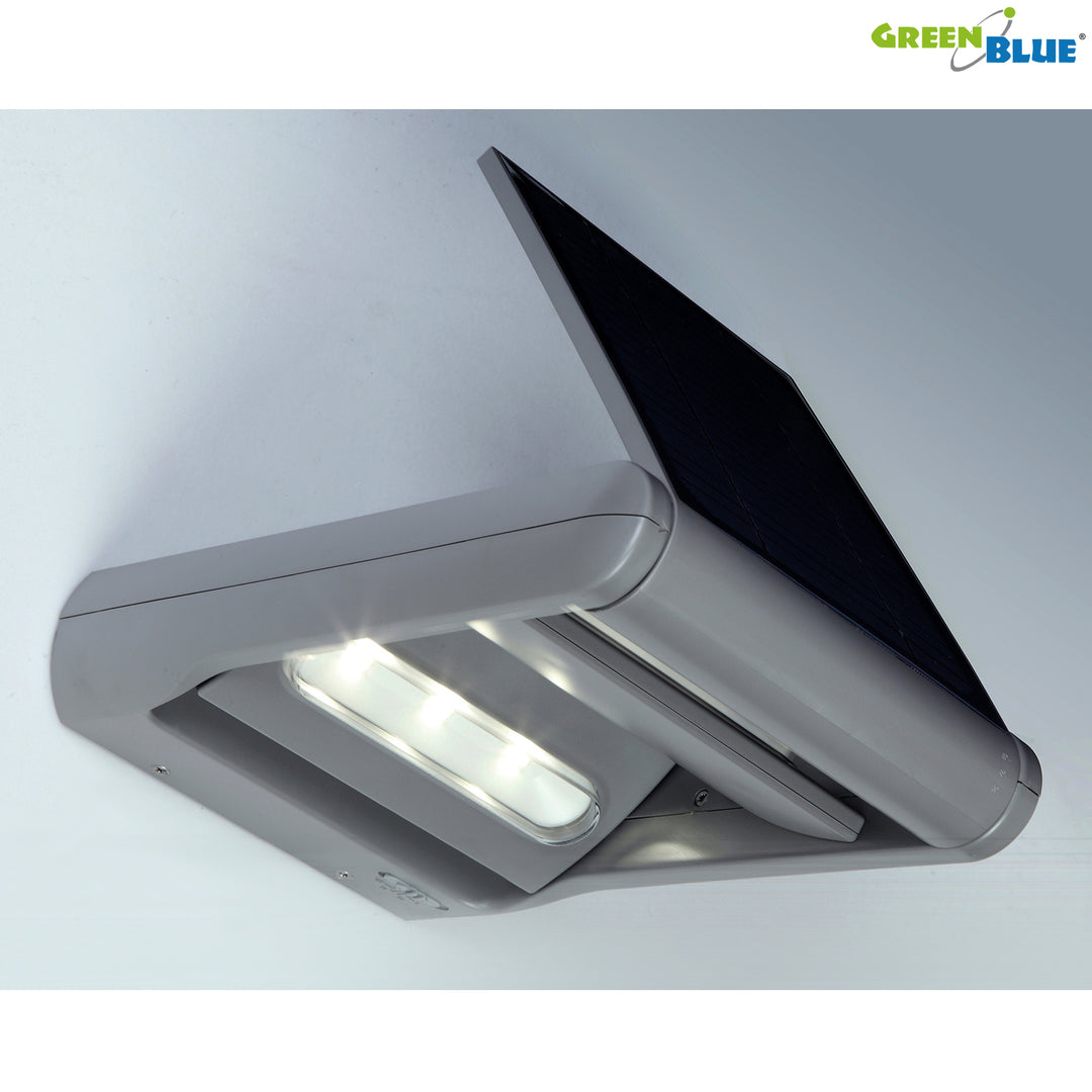 GreenBlue GB131 Applique murale LED solaire de jardin 12 W avec deux lumières réglables avec capteur de mouvement et de crépuscule