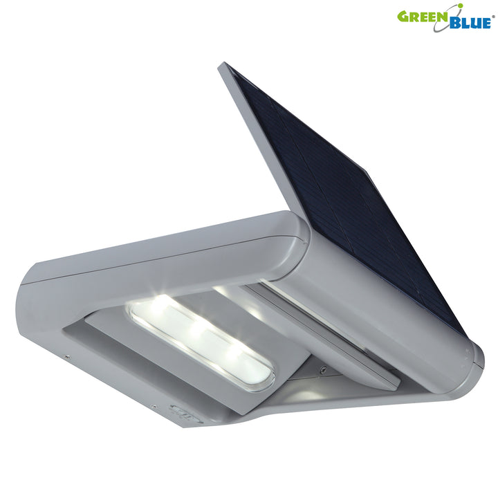 GreenBlue GB131 Applique murale LED solaire de jardin 12 W avec deux lumières réglables avec capteur de mouvement et de crépuscule