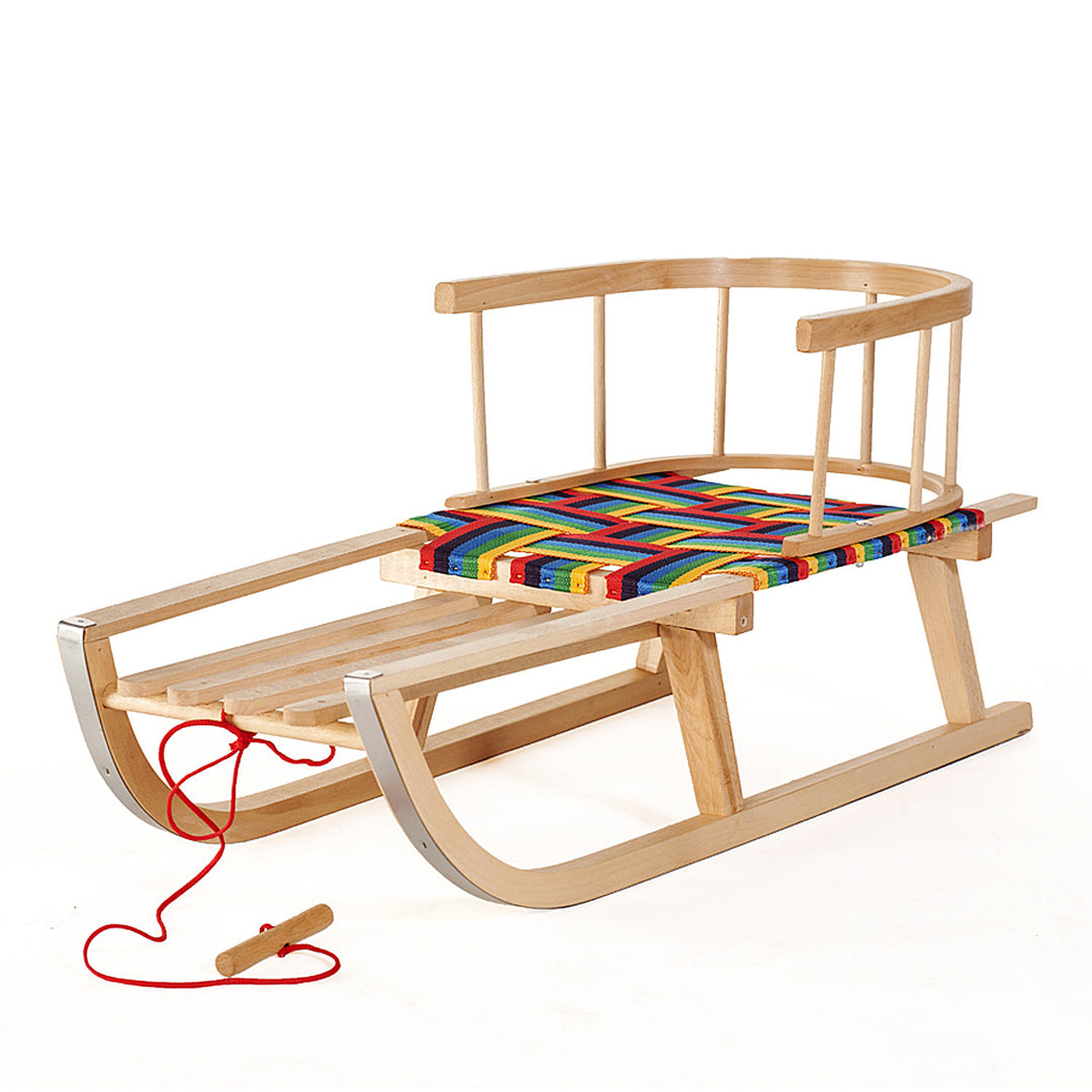 GreenBlue GB138 Wooden Kids Sledge con asiento extraíble de tela de respaldo y Cuerda Floja de Cuerda Robusta