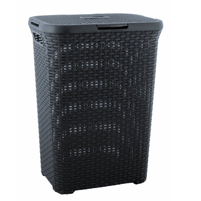 Curver Natural Style 60L Laundry Hamper Basket con Lid Grey Rattan Style