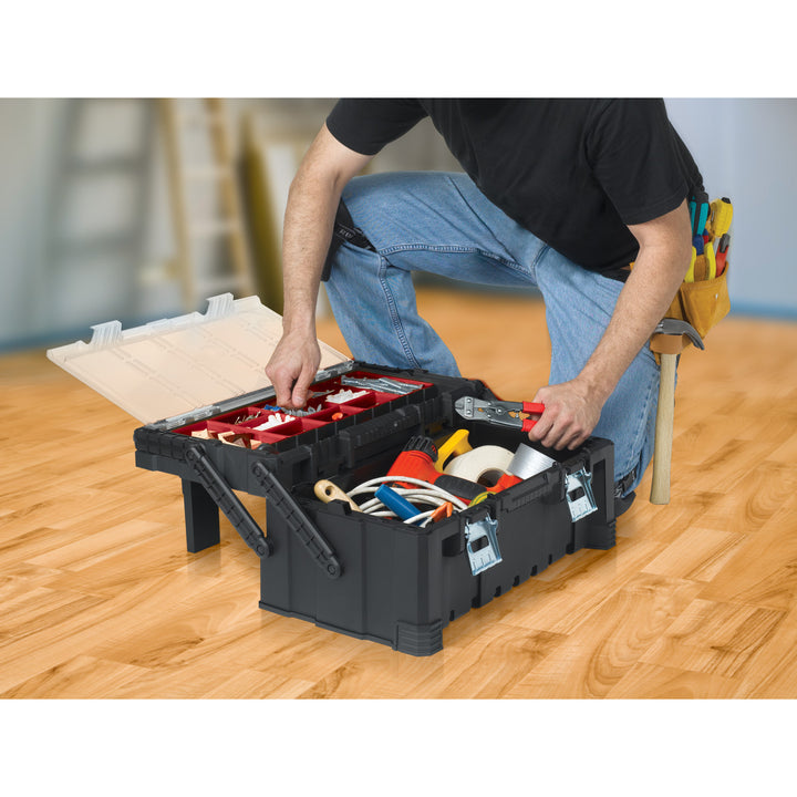 Keter Cantilever Pro 237785 Tool Box 22" Black Handle Clamps Sturdy 2-Level Hand Tools Accessories Professional