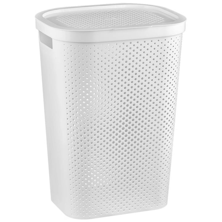 Curver Infinity Laundry Basket Hamper with Lid 60L Grey Openwork Vented with Handles Elegant Minimalistic