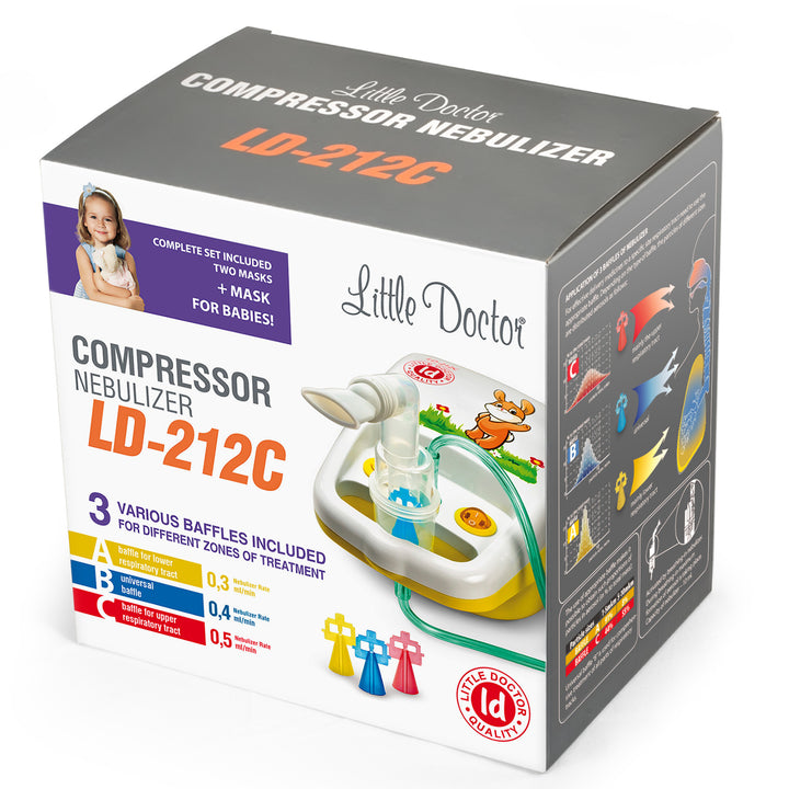 Piston Inhaler Nebuliser Compressor LITTLE DOCTOR LD212C + Set of Masks + 3 Different Baffles