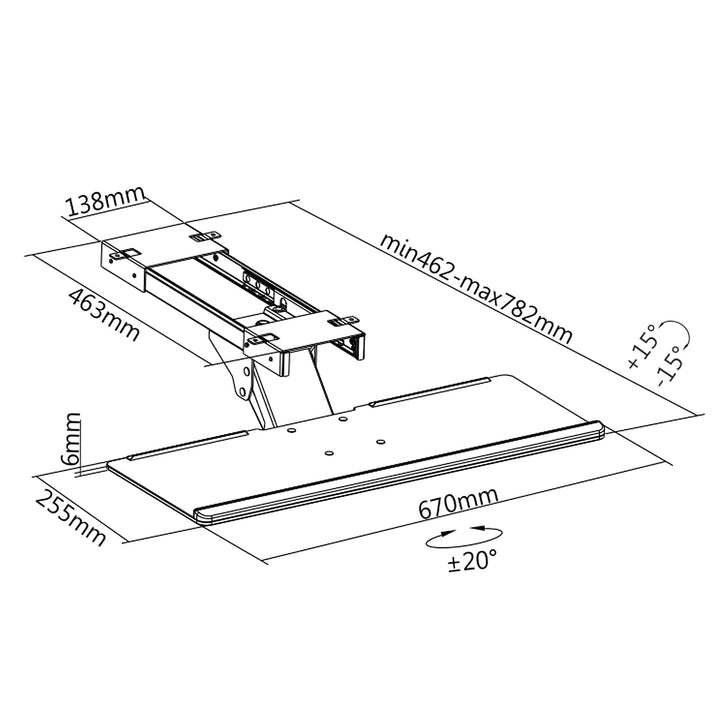 MacLean MC-757 Keyboard Desk Holder Toetsenbord en muis onder bureaubel 67 cm oppervlaktehouder kussen