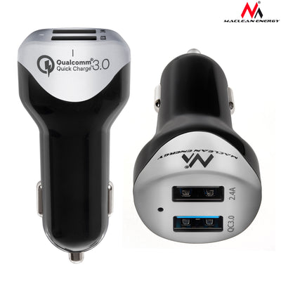 Maclean MCE157 Cargador de coche USB dual Carga rápida QC 3.0 Universal Smart IC 1,5 m 2,4 A
