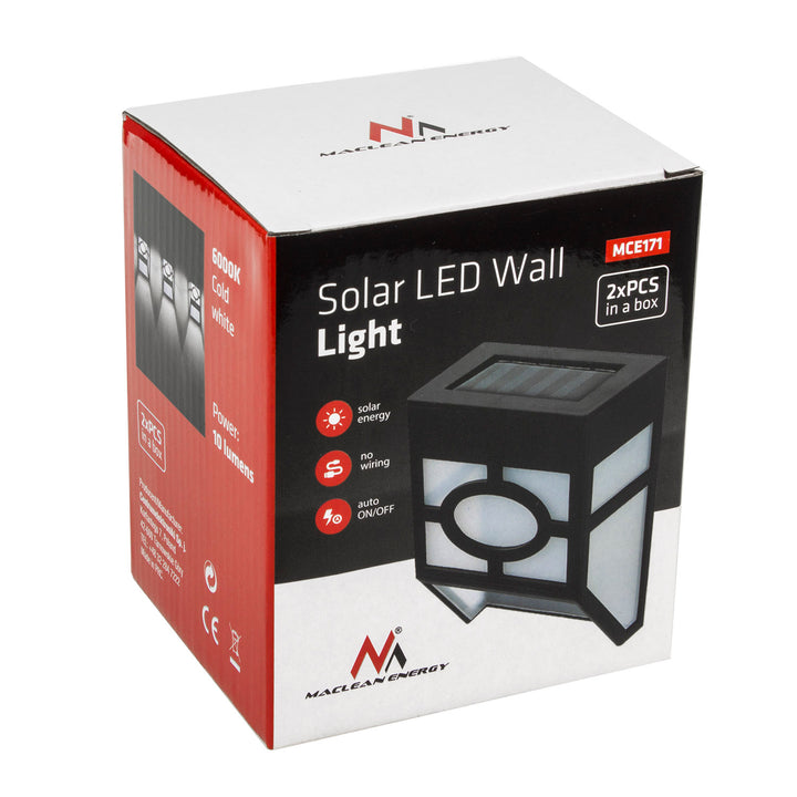 Maclean Energy MCE 171 Solar LED-wandtuinlamp Licht voor muurhek Patio Tuin Schemeringsensor