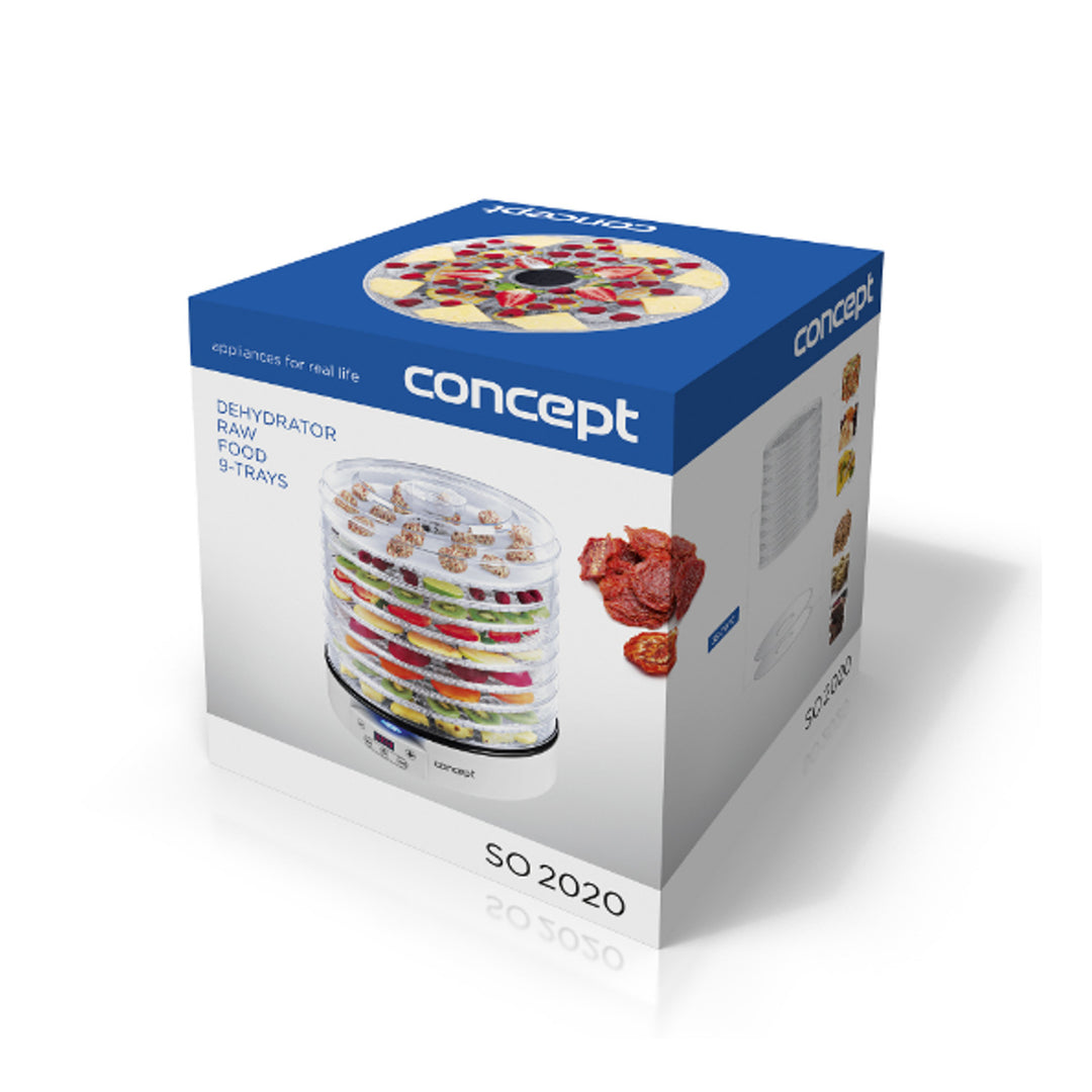 Concepct SO2020 Déshydrateur alimentaire électrique 9 plateaux LED Séchoir à champignons Minuterie numérique Plateau brut 500 W