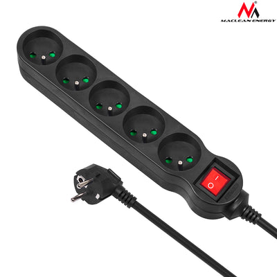Maclean Energy MCE1855-voudig stopcontact met penaarde Verlengsnoer 5 m Zwart