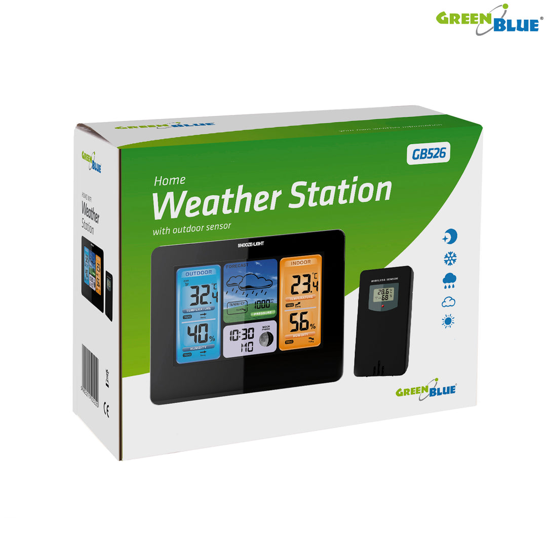 Station météo sans fil avec système DCF en couleur GreenBlue GB526