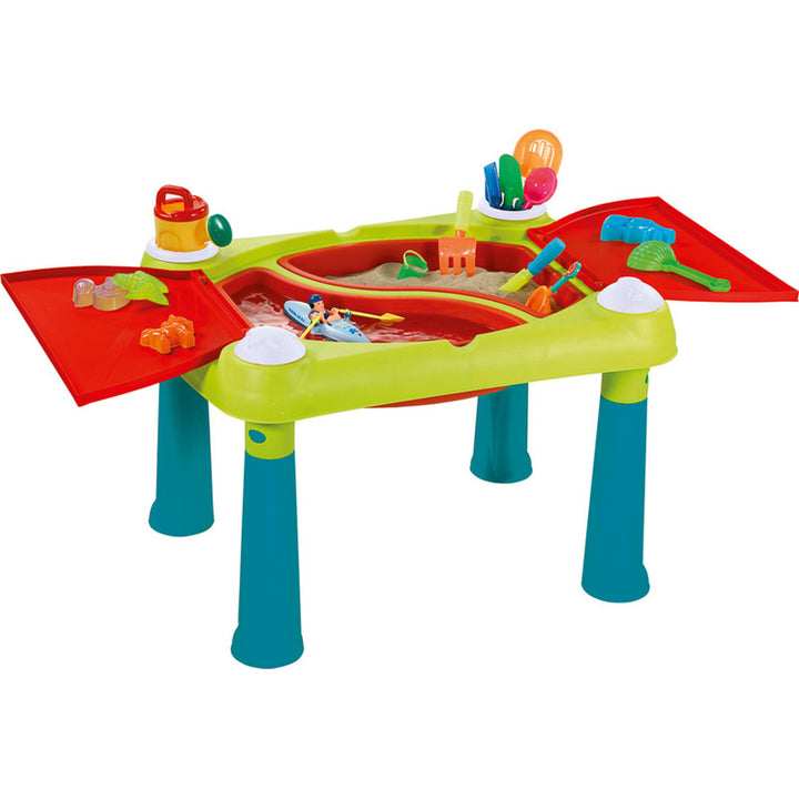 Keter Creative Fun Table Zandbak tafel Opklapbare kindertafel Speeltafel 79 x 56 x 50 cm, Turquoise/Rood/Groen