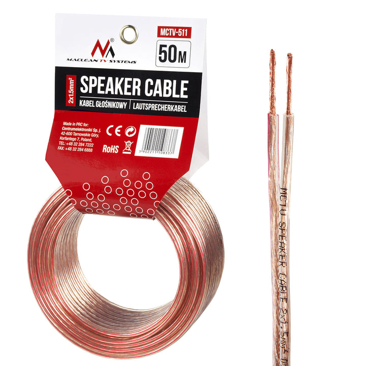 Maclean MCTV-511 50m Speaker Cable CCA OFC 2 x 1.5mm2 / 48 x 0.20CCA 3.5 x 7.0mm