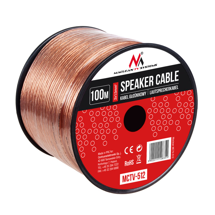 Cable de altavoz 100m 2x1,5mm / 48*0.20CCA 3,5*7,0mm Maclean MCTV-512