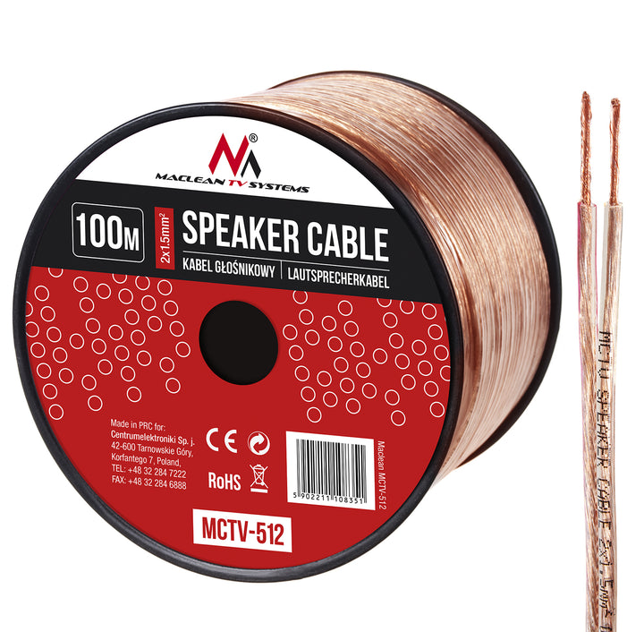 Cable de altavoz 100m 2x1,5mm / 48*0.20CCA 3,5*7,0mm Maclean MCTV-512