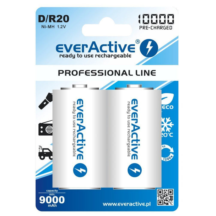 2x R20 D 10000mAh Rechargeables everActive Professional