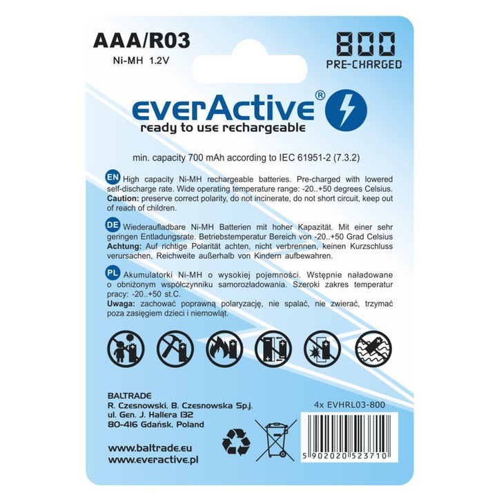 4x everActive R03 / AAA 800mAh batteries high quality