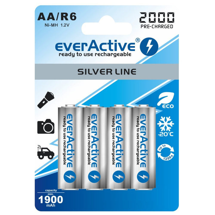 4x batteries 2000 mAh Rechargeable everActive R6 / AA