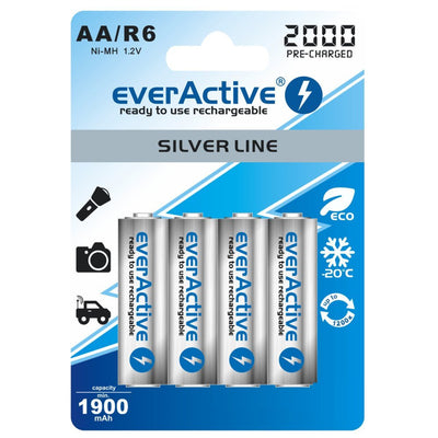 4 baterías recargables a 2000 Mah everactive R6 / AA