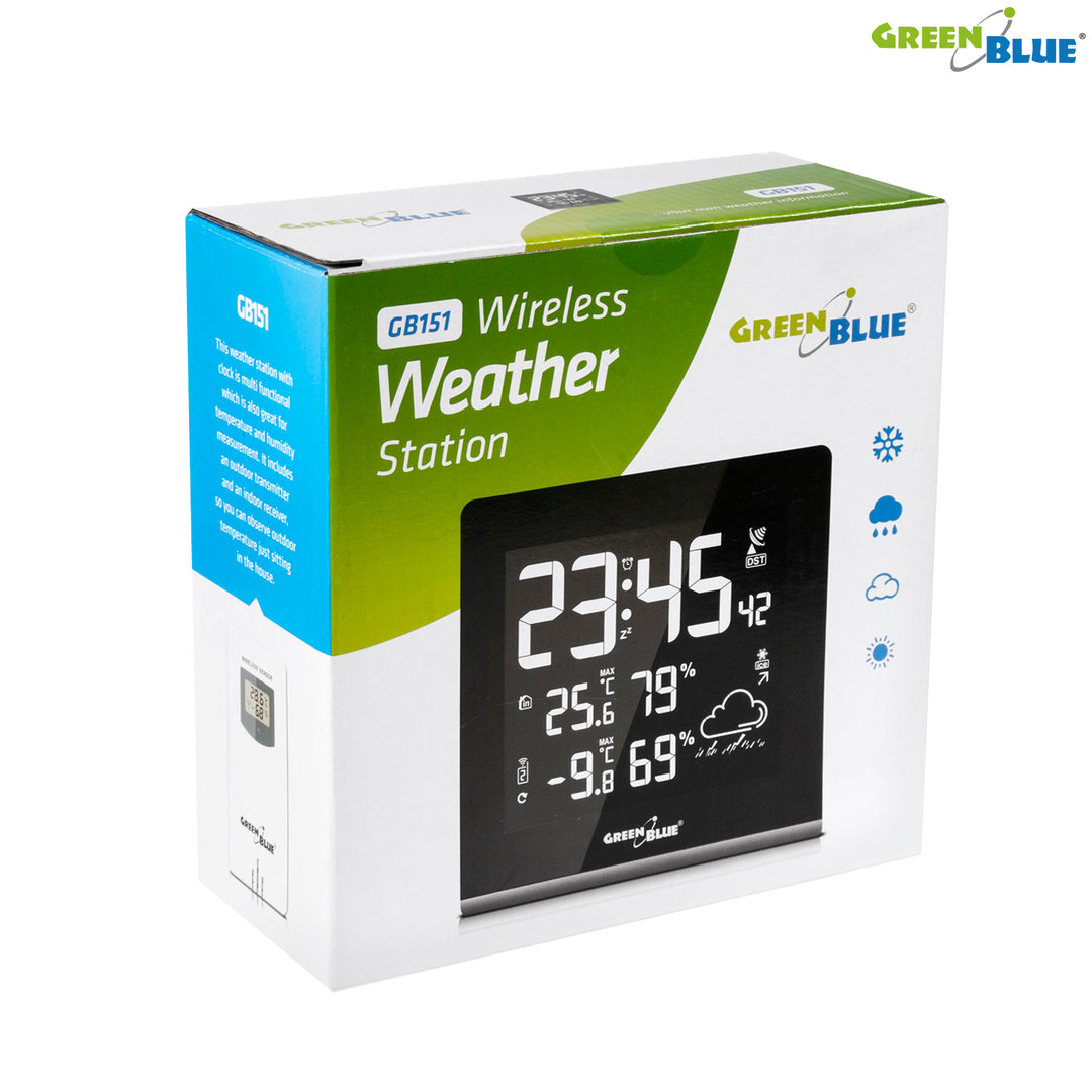 GreenBlue GB151 Draadloos weerstation DCF LCD VA Hygrometer Temperatuur Buiten Binnensensor