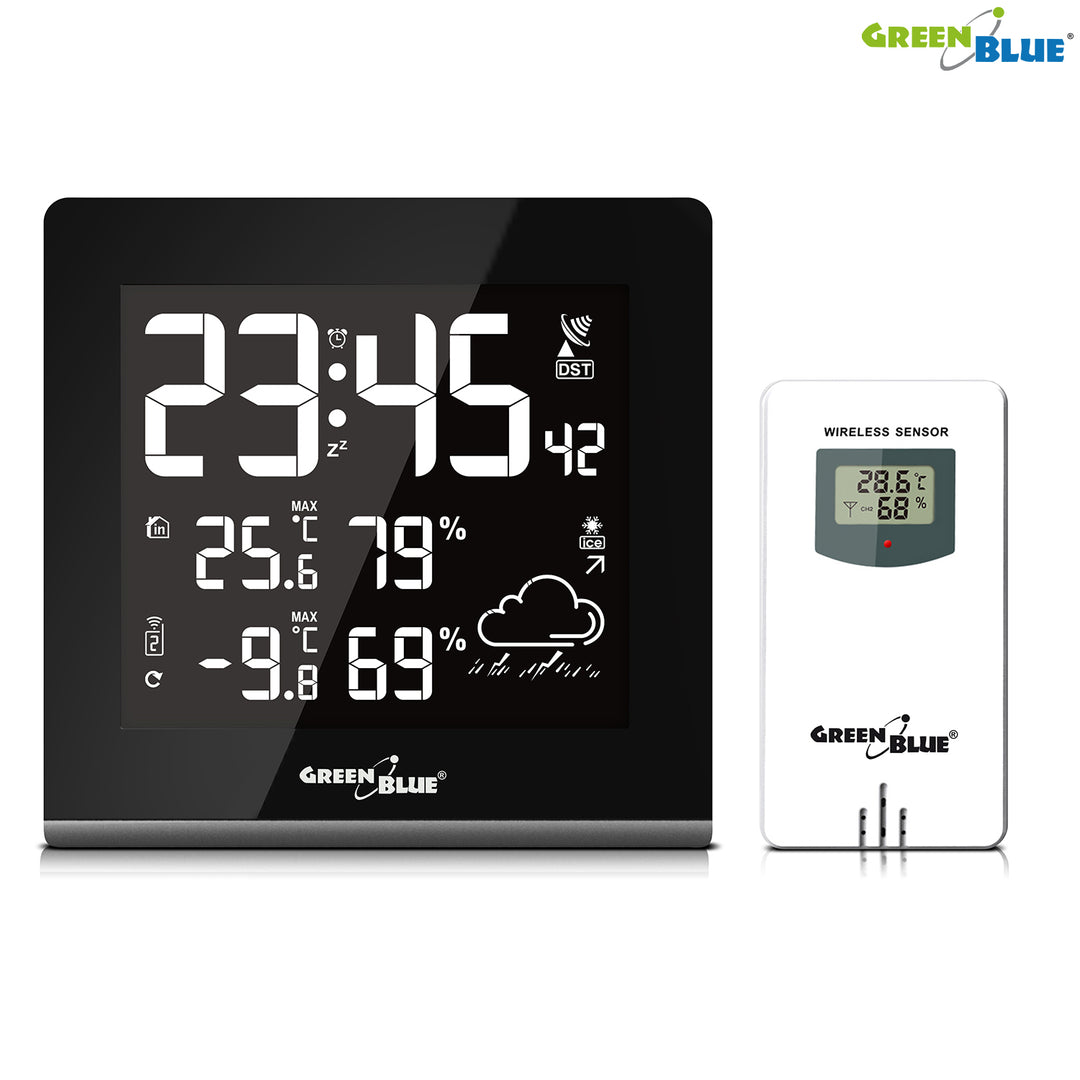 GreenBlue GB151 Draadloos weerstation DCF LCD VA Hygrometer Temperatuur Buiten Binnensensor