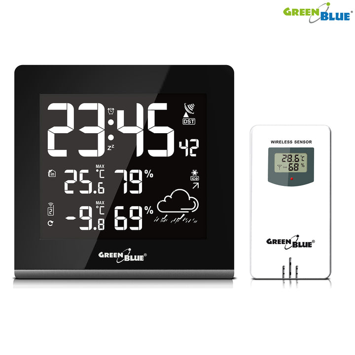 GreenBlue GB151 Drahtlose Wetterstation DCF LCD VA Hygrometer Temperatur Außen-/Innensensor